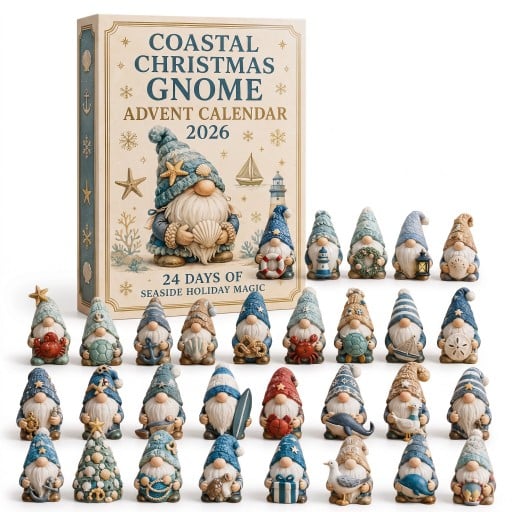 Adventskalender 2026 24 Weihnachtsfiguren Elfen mit maritimen Motiven Muschel Anker und Leuchtturm Maritime Weihnachtsdekoration Geschenk für Kinder