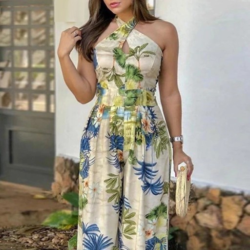 Ærmeløs jumpsuit til kvinder med blomsterprint B852