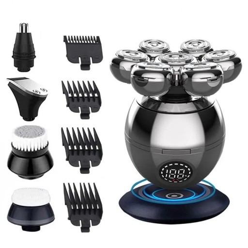 Afeitadora eléctrica con accesorios Afeitadora portátil resistente al agua con pantalla LED Afeitadora de vello de cabeza para hombres Recortadora de barba inalámbrica