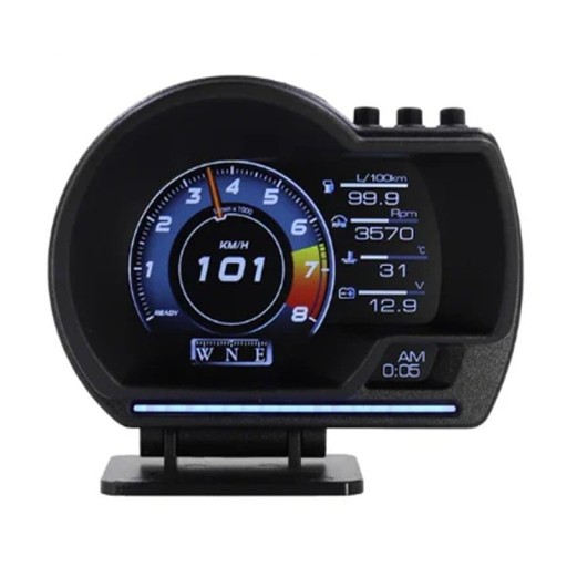 Affichage tête haute LCD 3" pour voiture 8,6 x 10,9 cm OBD2 Compteur de vitesse Température de l'eau et de l'huile Consommation de carburant Régime