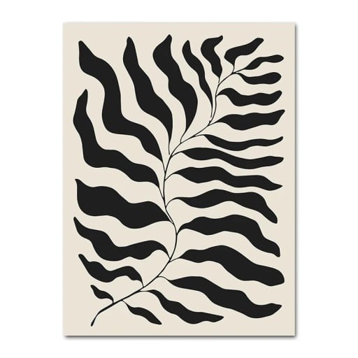 Affiche décorative murale avec une branche abstraite et des feuilles 30 × 40 cm impression sur toile motif minimaliste noir-beige sans cadre