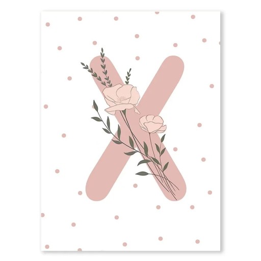 Affiche en toile 40 x 50 cm Lettre rose en fleurs "X" Tableau minimaliste sans cadre Décoration murale pour chambre de fille