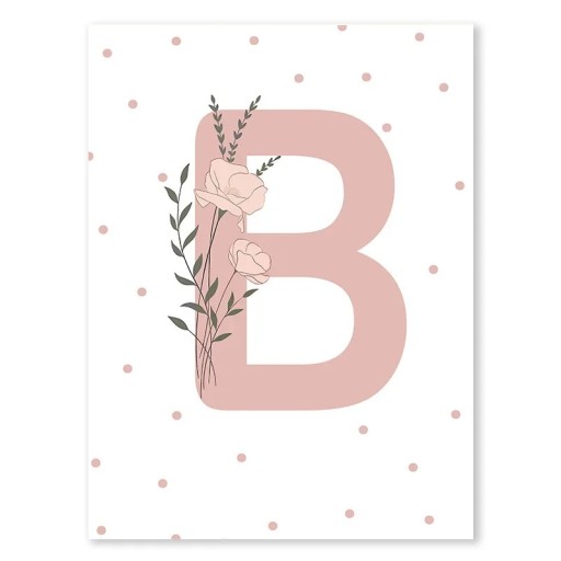 Affiche en toile murale 30 x 40 cm Lettre B avec motif floral Tableau décoratif sans cadre Pour la chambre de fille et d'enfant