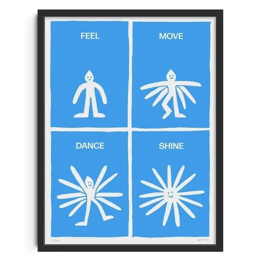 Affiche grand format pour mur avec des personnages feel move dance shine 50 x 70 cm impression sur toile fond bleu décoration intérieure sans cadre