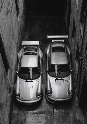 Affiche murale 20 x 30 cm Impression noir et blanc sur toile Deux Porsche 911 côte à côte Sans cadre Décoration moderne pour la chambre Thème
