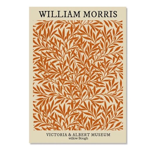 Affiche murale 21 x 30 cm William Morris Motif de feuilles de saule Détail orange Image décorative impression sur toile style vintage sans cadre