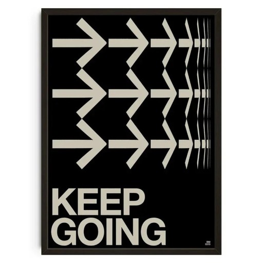 Affiche murale avec des flèches et le texte keep going 50 x 70 cm impression sur toile noir motif graphique minimaliste décoration d'intérieur sans cadre