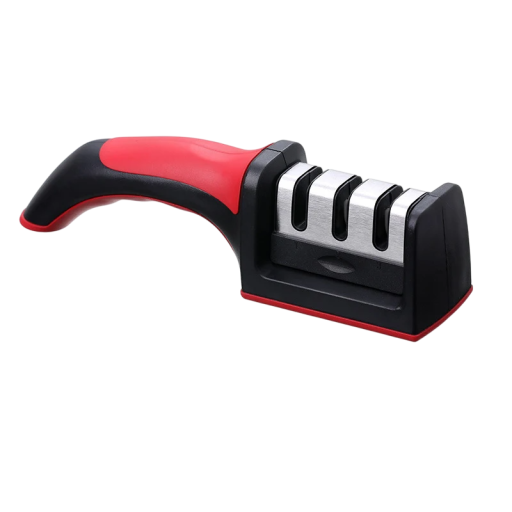 Afilador de cuchillos de cocina manual de 3 segmentos, base antideslizante, afilado de acero inoxidable, afilado rápido y seguro, afilador de cuchillas para el hogar