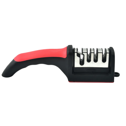 Afilador de cuchillos de cocina, piedra de afilar manual de 4 segmentos con triple función, aleación de aluminio, afilador doméstico, afilador de cuchillas multifuncional.