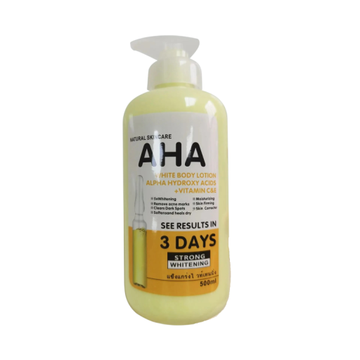 AHA White Body Lotion lysnende kroppslotion 500 ml med hydroxy syrer, vitamin C og E, fugtgivende pleje mod akne og mørke pletter
