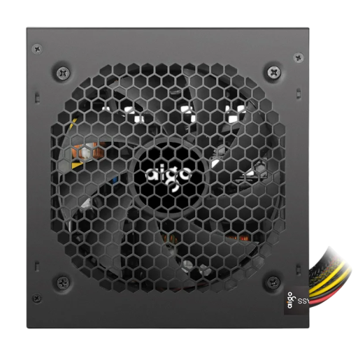 Aigo AK 500W napájecí zdroj pro počítač ATX 12V Intel AMD, rozměry 140 x 150 x 86 mm, stabilní výkon a spolehlivý provoz