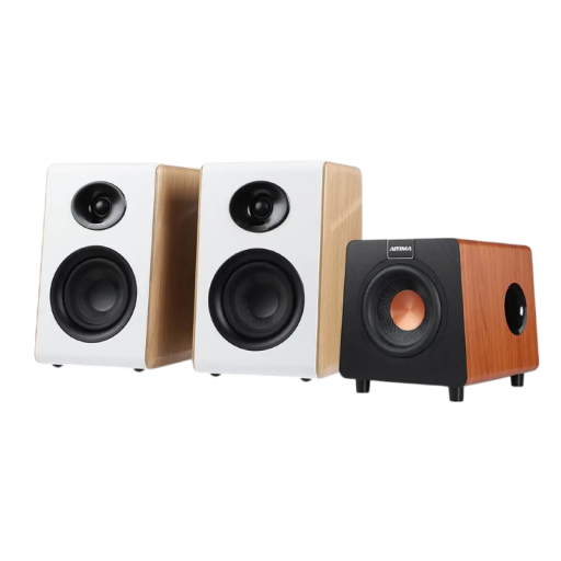 AIYIMA S600 and 800X 2.1 Channel Set with Subwoofer Bluetooth 5.3 Hifi Home Cinema Bookshelf Speakers 100 W White and Wooden