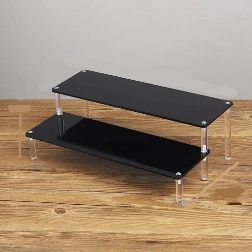 Akrilyhylly 2 tasoa 30 × 15 × 10 × 8 cm musta järjestäjä figuureille hajuvesille koruille näyttelyhylly keräilyesineille