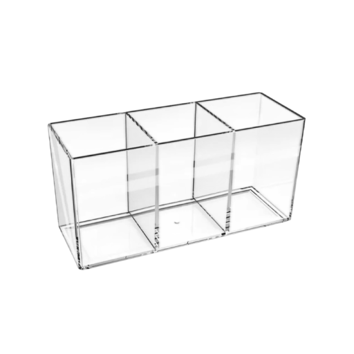 Akryylinen kosmetiikkaorganisaattori 3 lokeroa 9 x 6,5 x 18 cm korkea meikkisiveltimien teline huulipunille ja kynille