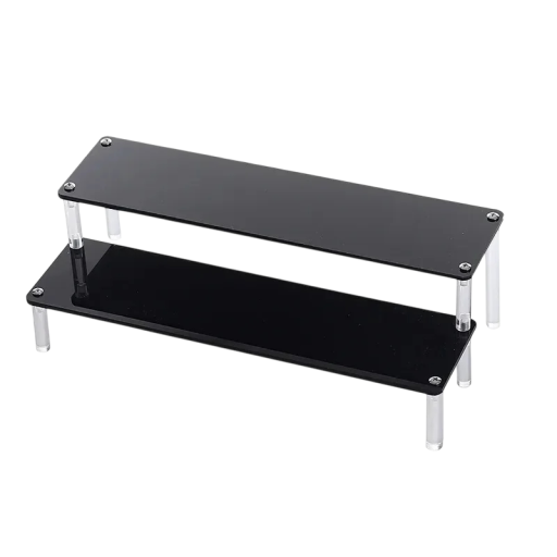 Akryyliteline 2 tasoa 40 × 17,5 × 10 × 10 cm musta järjestäjä figuureille hajuvesille koruille hylly keräilyesineiden esittelyyn