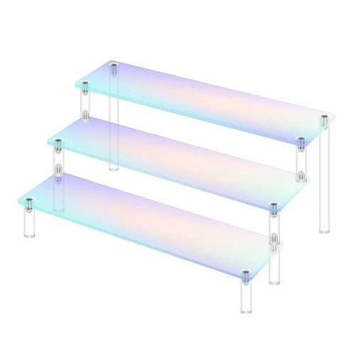 Akryyliteline 3 tasoa 30 × 8 × 15 × 20 cm vaaleanpunainen järjestäjä figuureille hajuvesille koruille monitasoinen hylly keräilyesineiden esittelyyn