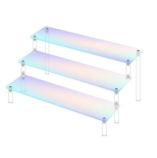 Akryyliteline 3 tasoa 40 × 8 × 15 × 20 cm vaaleanpunainen järjestäjä figuureille hajuvesille koruille monitasoinen hylly keräilyesineiden esittelyyn