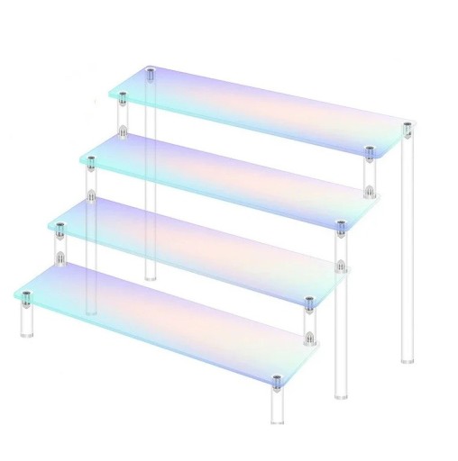 Akryyliteline 4 tasoa 30 × 8 × 26 × 20 cm vaaleanpunainen järjestäjä figuureille hajuvesille koruille monitasoinen hylly keräilyesineiden esittelyyn