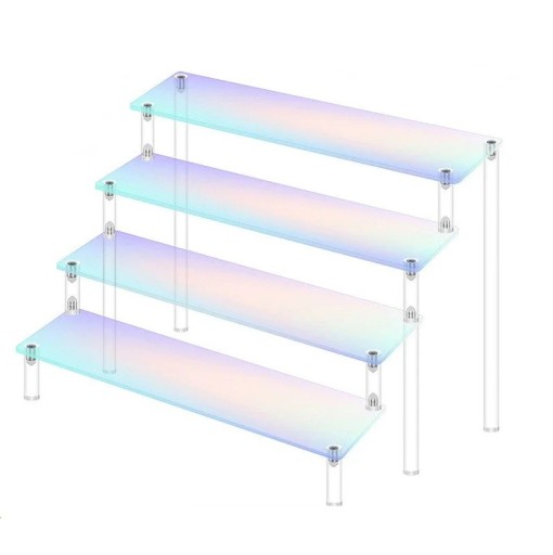 Akryyliteline 4 tasoa 40 × 8 × 26 × 20 cm vaaleanpunainen järjestäjä figuureille, hajuvesille ja koruille, monitasoinen hylly keräilyesineiden esittelyyn