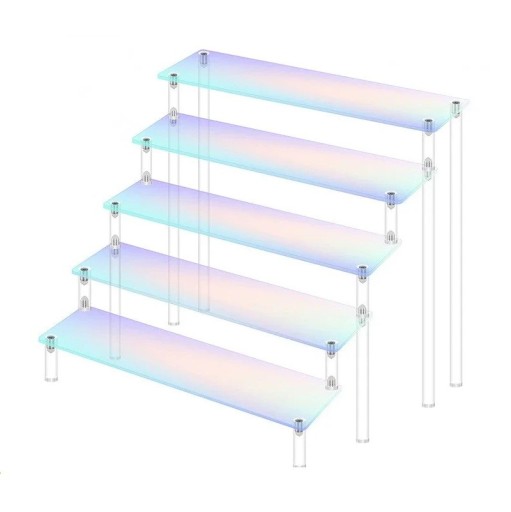 Akryyliteline 5 tasoa 20 x 8 x 32 x 25 cm vaaleanpunainen järjestäjä figuureille, hajuvesille ja koruille monitasoinen näyttö