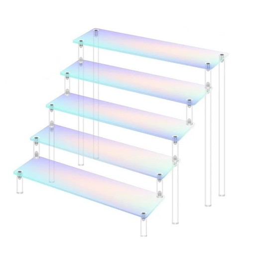 Akryyliteline 5 tasoa 30 x 8 x 32 x 25 cm vaaleanpunainen järjestäjä figuureille, hajuvesille ja koruille monitasoinen näyttö