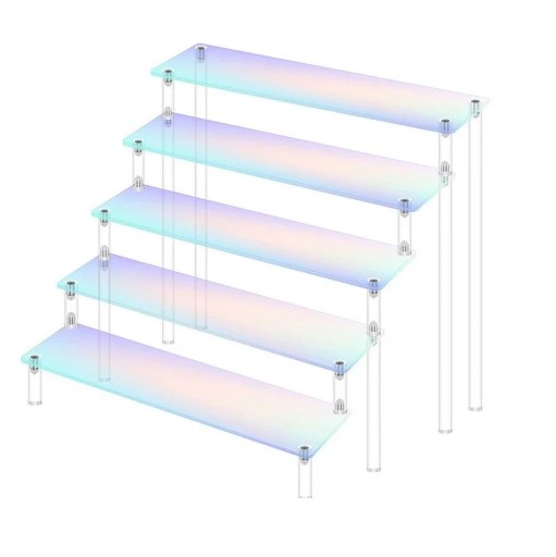 Akrýyliteline 5 tasoa 40 x 8 x 32 x 25 cm vaaleanpunainen järjestäjä figuureille, hajuvesille ja koruille monitasoinen näyttö