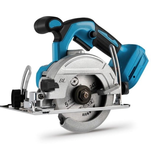 Aku kotoučová pila ruční Bezuhlíkový motor 125 mm 5 palců Multifunkční řezačka pro řezání dřeva 24 zubů 18 V Modrá bez baterie