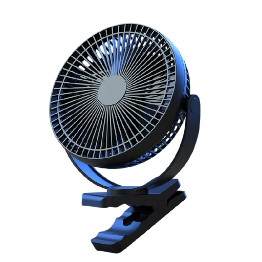 Akumulátorový ventilátor s klipom 10000mAh so 4 rýchlostnými stupňami a otočnou hlavou pre kočík, kemp, stôl aj posilňovňu v čiernej farbe