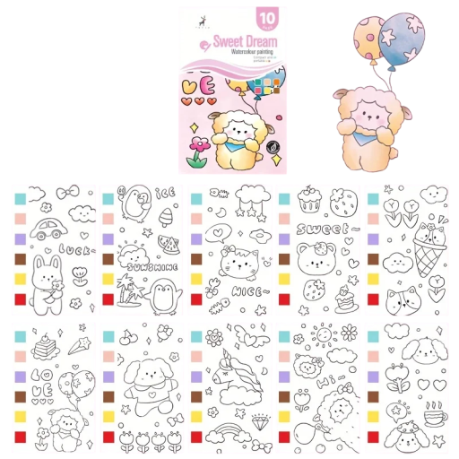 Akvarelové omalovánky s integrovanými barvami 14,2 x 9,5 cm papírový blok pro malování vodou dětské kreativní tvoření