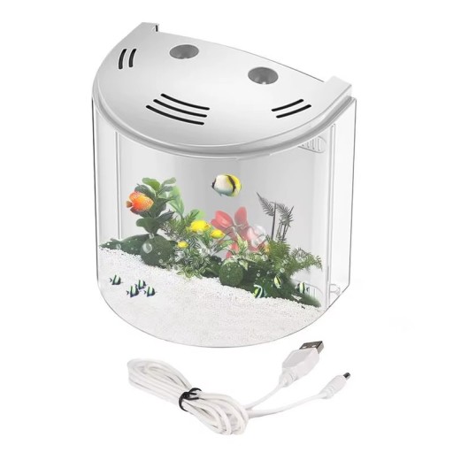 Akvário com iluminação LED e sistema de filtragem 20 x 20 x 14 cm Conjunto de aquário moderno Pequeno aquário com filtro Tanque estiloso para peixes