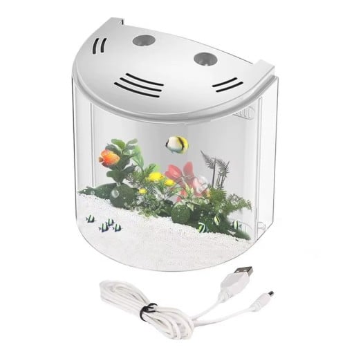 Akvário com iluminação LED e sistema de filtragem 20 x 20 x 14 cm Conjunto de aquário moderno Pequeno aquário com filtro Tanque estiloso