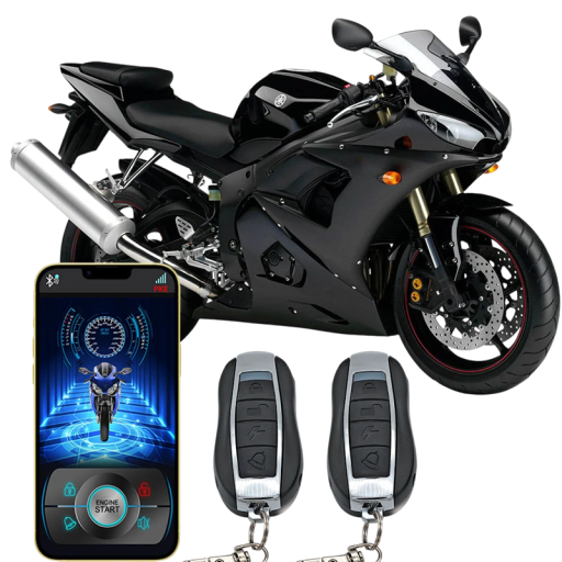 Alarm na motocykl s dálkovým startem a ovládáním přes aplikaci, 2 dálkové ovladače, Bluetooth, vibrační senzor, černý, pro motorky a skútry