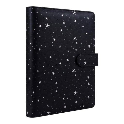 Album photo avec motif d'étoiles 25 feuilles interchangeables avec 4 poches 23,3 x 18 cm cuir PU Fermeture par sangle Pour cartes photo