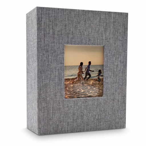 Album photo en lin 200 feuilles 22,6 x 17,7 cm Avec fenêtre pour photo dans une couverture en tissu Pour des photos de famille ou comme