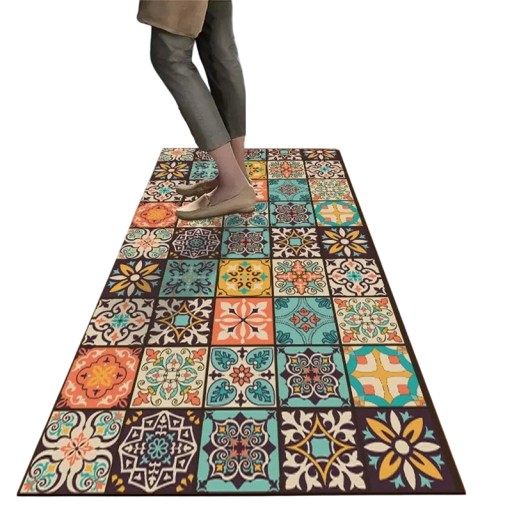 Alfombra antideslizante de 40 x 120 cm con diseño de azulejos retro para cocina, baño, pasillo, suave y absorbente, accesorios para el hogar