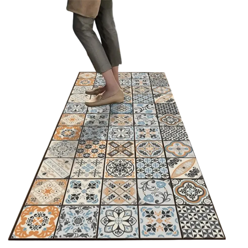 Alfombra antideslizante de 40 x 120 cm con diseño de azulejos retro para cocina, baño y dormitorio, absorbente, accesorio decorativo para el hogar.