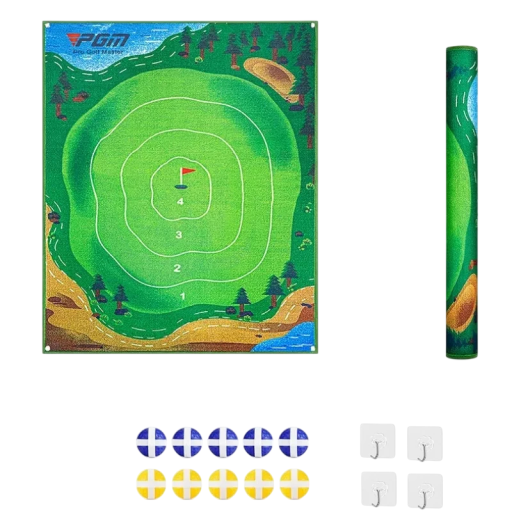 Alfombra de minigolf interior con círculos puntuables 1 x 1,25 m Con pelotas y ganchos autoadhesivos Verde Para practicar golpes de golf en casa