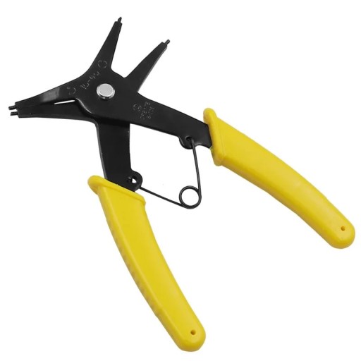 Alicate 2 em 1 para anéis de retenção de aço 24 mm em preto e amarelo para montagem e desmontagem de anéis de retenção internos e externos