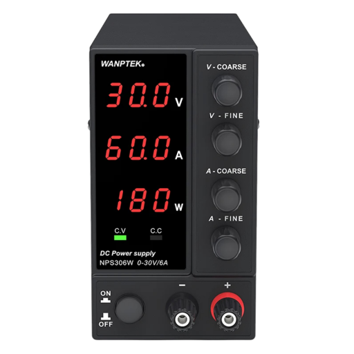 Alimentatore da laboratorio nero 30V 6A 180W OVP OCP Regolatore di tensione LED display Ventola di raffreddamento Interruttore di uscita Alimentatore in corrente continua