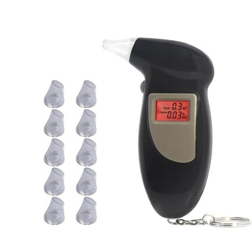 Alkohol tester na klíče pro měření alkoholu v dechu Podsvícený LCD displej Polovodičový senzor Přesnost měření 0,1 ‰ Včetně 11 náustků