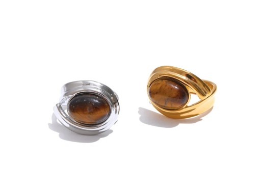 Állítható gyűrű ovális kővel 18,5 mm, robusztus, plasztikusan formázott gyűrűsáv, kifejező modern ékszer domináns dekorral