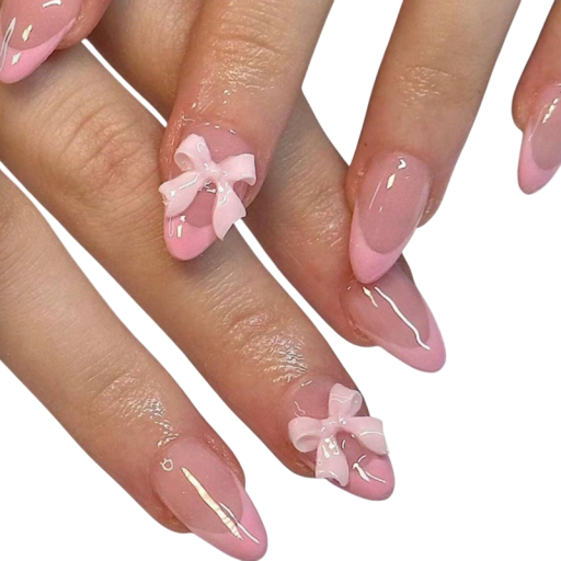 Almond Artificial Nails 24 pcs with French Design and Bow Glue and File Included Elegant Manicure for Women and Girls DIY