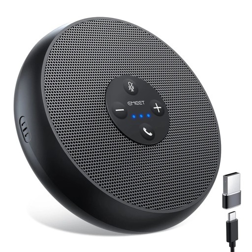 Altifalante USB de conferência com microfone 11,2 x 11,2 x 3,6 cm 360° captação de voz Zoom Teams escritório