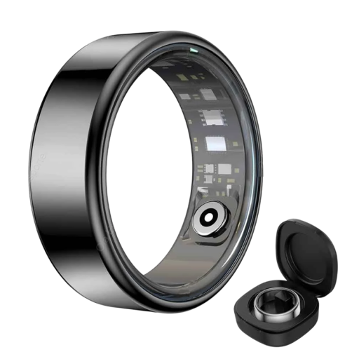 Älysormus IP68 Bluetooth-latauskotelolla Unen seuranta Happi Syke Askeleet Titaaniteräs Fitness-sormus Puhelimeen