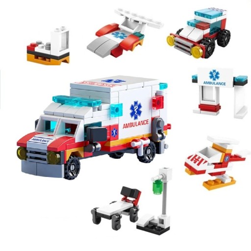 Ambulancebyggesæt 122 dele 6 i 1 Byg 6 modeller fra ét sæt 14,5 x 4,5 x 6 cm Klodser til børn Kreative byggesæt Køretøjer Redningslegetøj