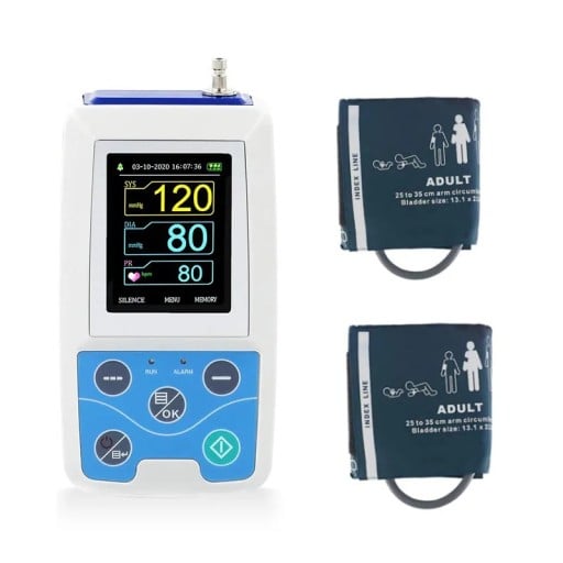 Ambulantní monitor krevního tlaku na paži 24hodinový Holter TK 2 manžety 25 až 35 cm Barevný displej Bílá a modrá Pro domácí měření