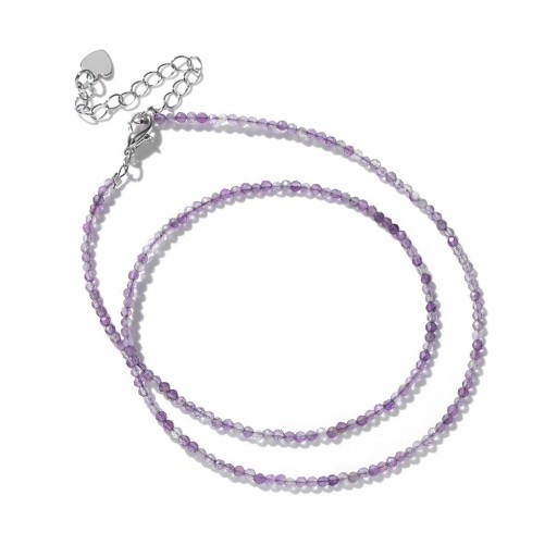 Amethyst Halskette 2 mm Perlen Länge 40 cm verstellbare lila Kette in Silberfarbe Zinklegierung Für Frauen und Männer