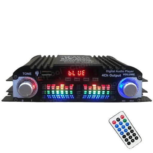 Amplificador de áudio digital 1600 W 4 canais Bluetooth rádio FM USB SD Controlo remoto Amplificador de som para carro e casa