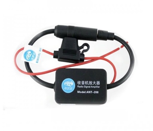 Amplificador de señal de radio para autoradio Recepción FM y AM Alimentación 12 V Cable con conector para antena y conector para la radio