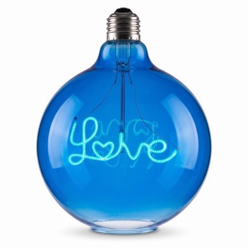 Ampoule LED décorative avec filament spiralé G125 E27 Inscription Love 4 W 220 V 12,5 x 17,5 cm Écran en verre et culot en aluminium Pour luminaires